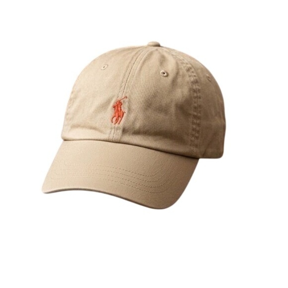 Polo Ralph Lauren Khaki Beige Orange Pony Cotton Baseball Cap Preppy Elevated
